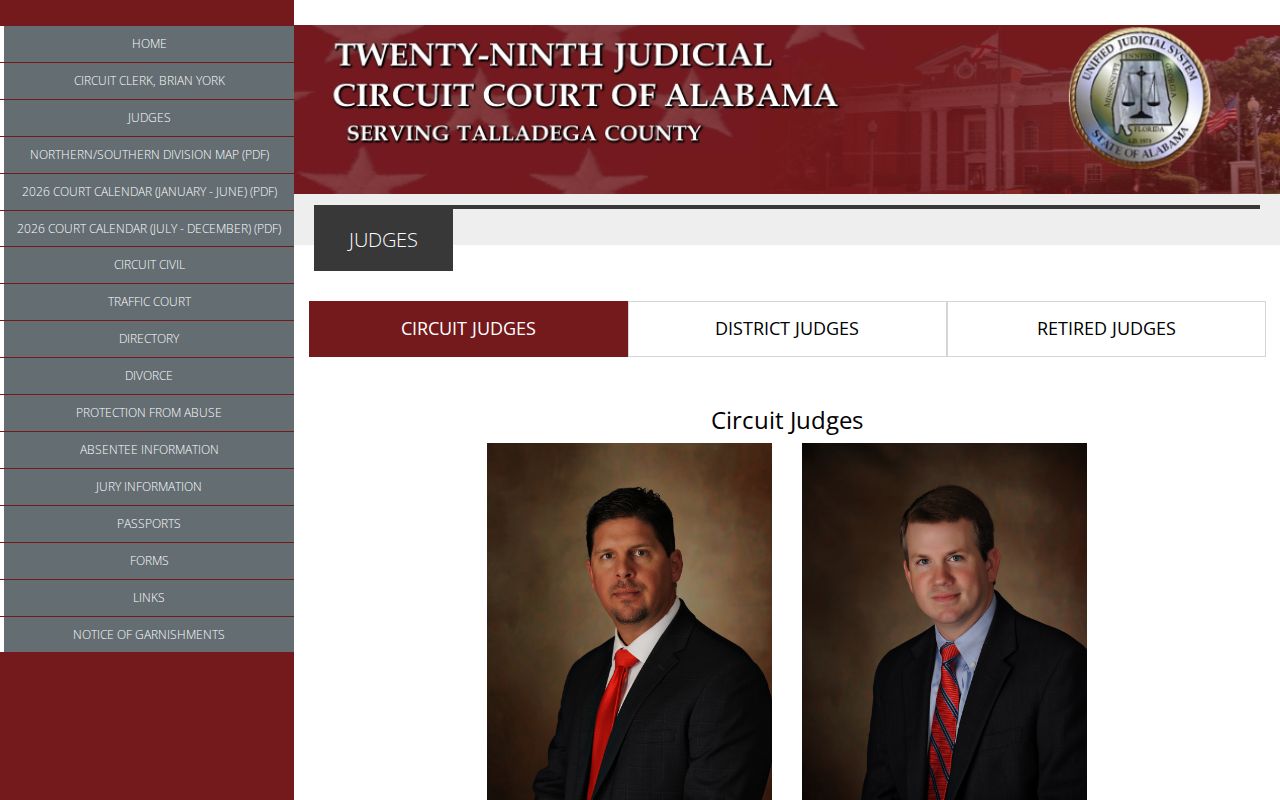 Talladega County Circuit and District judges connected to court dockets