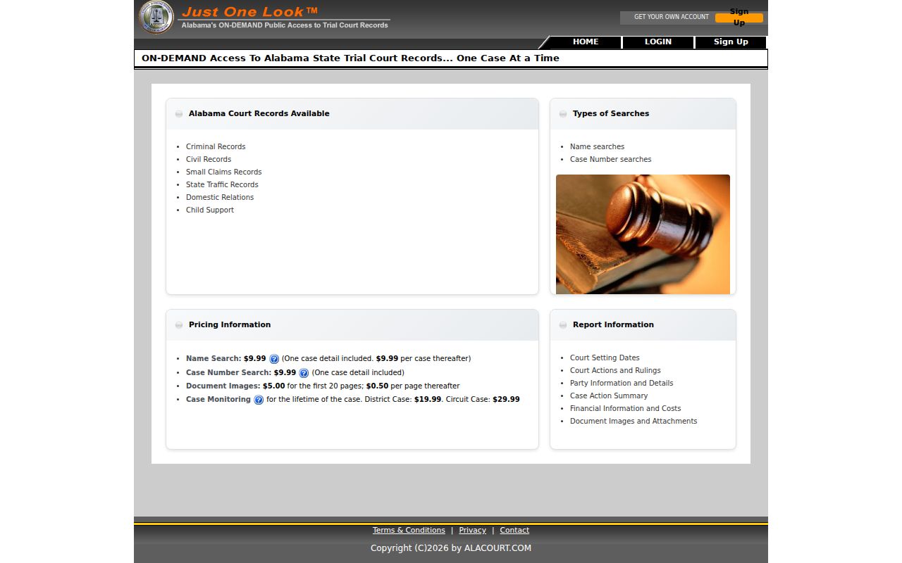 Just One Look Alabama case-by-case court search page