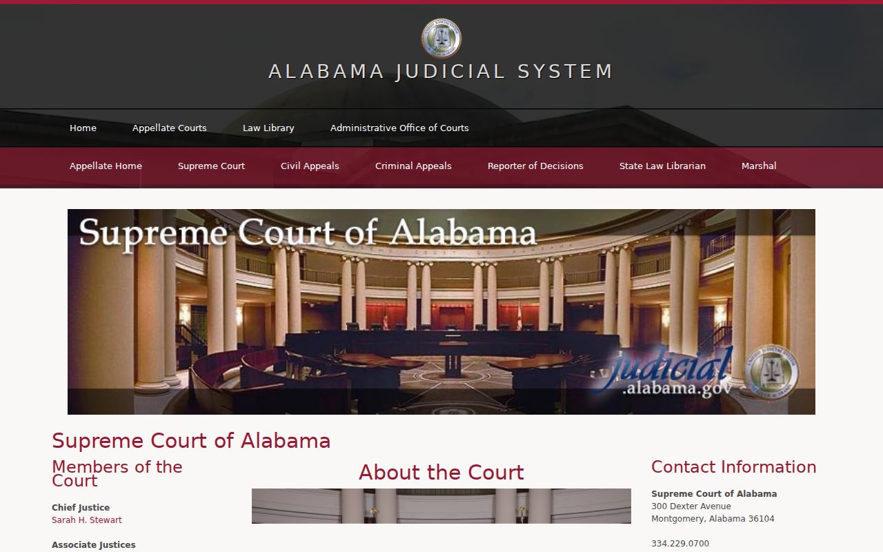 Supreme Court of Alabama jurisdiction page for appellate court calendars